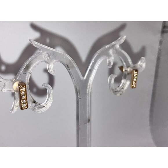 Rhinestone Bar Gold-Tone Stud 3/8" Earrings! - Picture 3 of 4